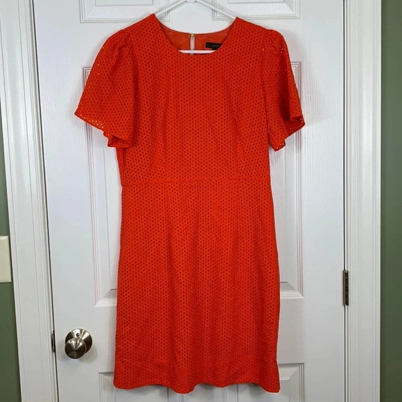 NWT J. Crew bright orange flutter sleeve eyelet lace dress sz 8 - Picture 1 of 8